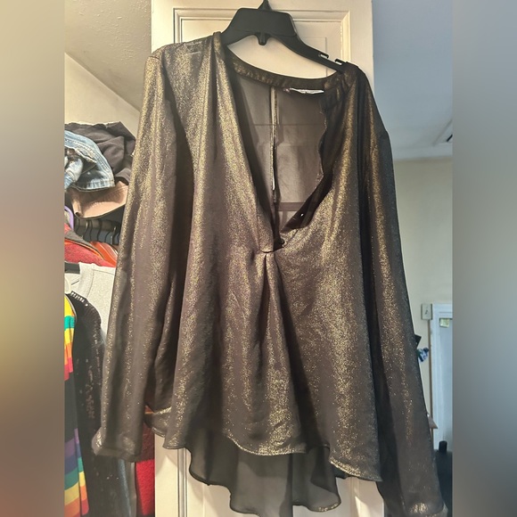 Jennifer Lopez Tops - Jennifer Lopez Black Sheer Metallic Long-Sleeve Blouse